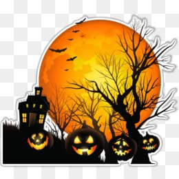 Lua Laranja e Morcegos Halloween PNG transparente - StickPNG