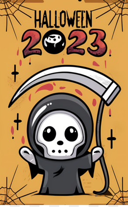 Grim reaper fofo jogo com ilustração dos desenhos animados de foice.  conceito de ícone para jogos de halloween