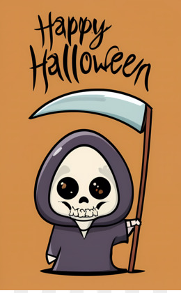Grim reaper fofo jogo com ilustração dos desenhos animados de foice.  conceito de ícone para jogos de halloween
